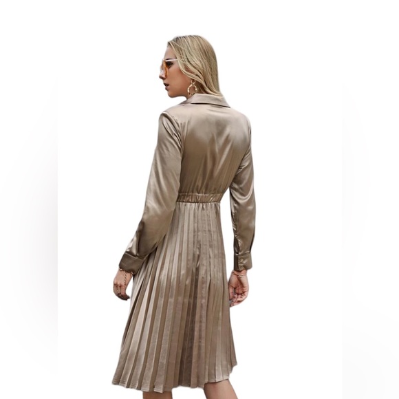 GOLDEN SILK PLETED SHIRT DRESS - Picture 4 of 7